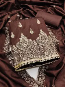 MANVAA Ethnic Motifs Embroidered Zari Work Unstitched Dress Material