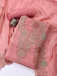 Meena Bazaar Floral Embroidered Zari Unstitched Dress Material