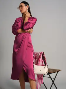 AND Women V-Neck Wrap Midi Dress