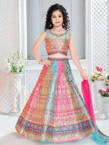 BAESD Girls Printed Tie and Dye Ethnic Motifs Printed Ready  Lehenga & Blouse With Dupatta