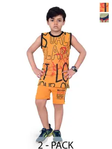 INDIA FASHION FAB Boys Pack Of 2 Printed Pure Cotton T-shirt With Shorts