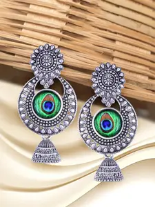 Anouk Rhodium-Plated Circular Shaped Oxidised Drop Earrings