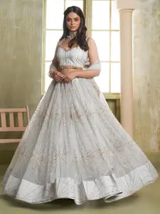 FABPIXEL Floral Embroidered Sequinned Semi-Stitched Lehenga Choli With Dupatta