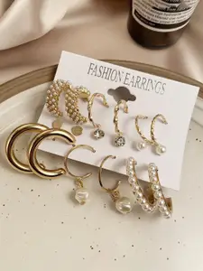 Celestique Set Of 9 Gold Plated Contemporary Drop Earrings