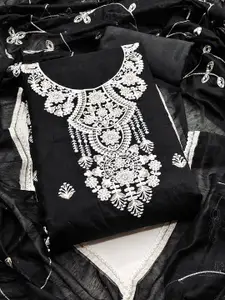 MANVAA Floral Embroidered Chanderi Cotton Unstitched Dress Material