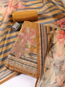 Meena Bazaar Floral Embroidered Zari Chanderi Unstitched Dress Material