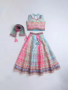 BAESD  Girls Printed Sequinned Sweetheart Neck Ready to Wear Lehenga & Choli With Dupatta