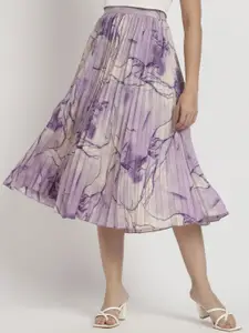 ZWERLON Women Printed Pleated A-Line Midi Skirt