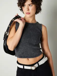 max Women Ribbed Round Neck Cotton Top