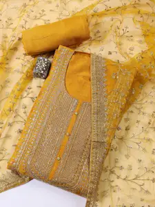 Meena Bazaar Ethnic Motifs Sequinned Embroidered Art Silk Unstitched Dress Material