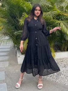 Bhanderi Fashion Women Mandarin Collar A-Line Dress With Inner