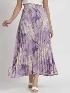 ZWERLON Women Printed Pleated A-Line Midi Skirt