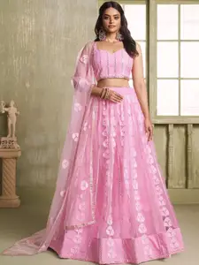 FABPIXEL Floral Embroidered Mirror Work Semi-Stitched Lehenga With Choli & Dupatta