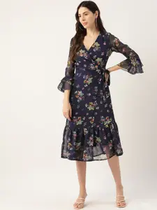 Chemistry Women Floral Bell Sleeve Midi Wrap Dress