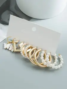 Celestique Set Of 5 Artificial Beaded Circular Shaped Hoop Earrings
