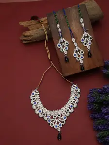 Anouk  Gold-Plated Artificial Stone-Studded & Beaded Necklace & Earrings With Maang Tikka