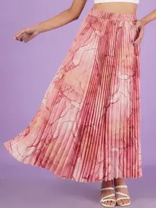 ZWERLON Women Printed Pleated Slip-On A-Line Maxi Skirt