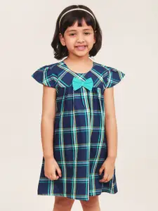 Campana Girls Short Sleeves Knee Length A-Line Checked Cotton Dress