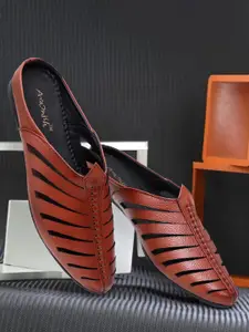 ARAMISH Men Pointed Toe Perforations Leather Clogs