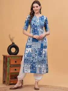 KALINI Ethnic Motifs Printed Tie-Up Neck Kurta