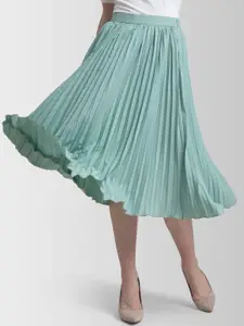 ZWERLON Women Accordion Pleats A-Line Midi Skirt