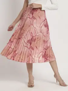 ZWERLON Printed Pleated A-Line Midi Skirt