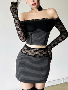 StyleCast Striped Off-Shoulder Top & Mini Skirt