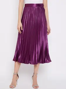 ZWERLON Women Satin Pleated A-Line Midi Skirt