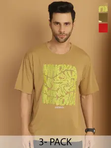 MACK JONNEY Men Pack Of 3 Typography Printed Round Neck Cotton Relaxed Fit T-shirts