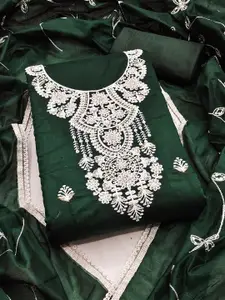 MANVAA Floral Embroidered Chanderi Cotton Unstitched Dress Material