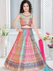 BAESD  Girls Printed Sequinned Sweetheart Neck Lehenga & Choli With Dupatta