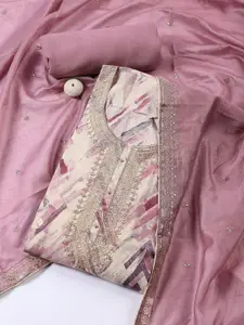 Meena Bazaar Abstract Printed Zari Cotton Unstitched Dress Material