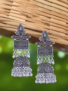 Anouk White Rhodium-Plated Dome Shaped Oxidised Jhumkas