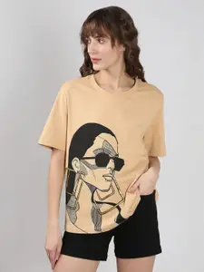 Vero Moda Women Photographic Printed Round Neck Cotton Relaxed Fit T-shirt