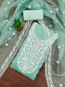 MANVAA Floral Embroidered Organza Unstitched Dress Material