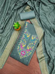 MANVAA Floral Embroidered Sequinned Silk Cotton Unstitched Dress Material