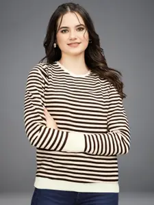 MACK JONNEY Women Striped Monochrome Pockets T-shirt