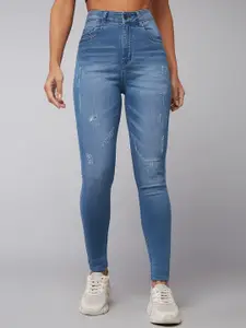 Miss Chase Women Skinny Fit High-Rise Mildly Distressed Light Fade Stretchable Jeans