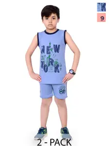 INDIA FASHION FAB Boys Pack Of 2 Printed Pure Cotton T-shirt With Shorts