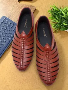 ARAMISH Men Perforations Leather Mojaris