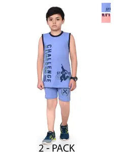 INDIA FASHION FAB Boys Pack Of 2 Printed Pure Cotton T-shirt With Shorts