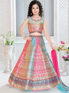 BAESD Girls Ethnic Motifs Printed Sequinned Sweetheart Neck Lehenga & Blouse With Dupatta