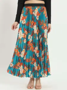 ZWERLON Floral Printed Pleated A-Line Maxi Skirt