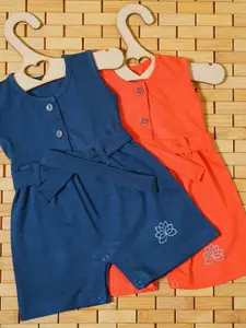 THE MAPLES FASHION Infant Girls  Pack of 2 Hosiery Cotton Knee Length  Dress With Belt