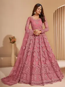 LADY SHOPI Ethnic Motifs Embroidered Net Fit & Flare Maxi Ethnic Dresses