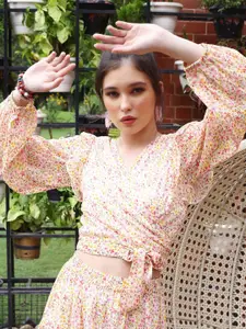 Sera Puff Sleeve Chiffon Wrap Crop Top