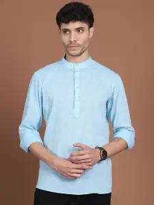 Anouk Sky Blue Band Collar Pure Cotton Short Kurta