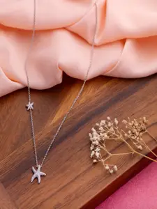 LIORA 925 Silver Jewellery Sterling Silver Rhodium Plated Dual Star Pendant with Chain