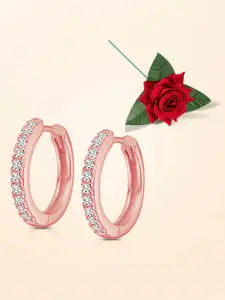 Peora Rose Gold Plated Cubic Zirconia Stone Studded Hoop Earrings With One Rose