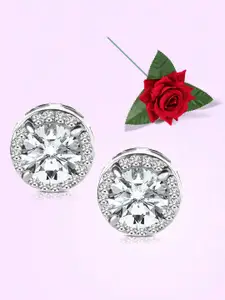 Peora Silver-Plated Cubic Zirconia Studded Circular Studs With Rose